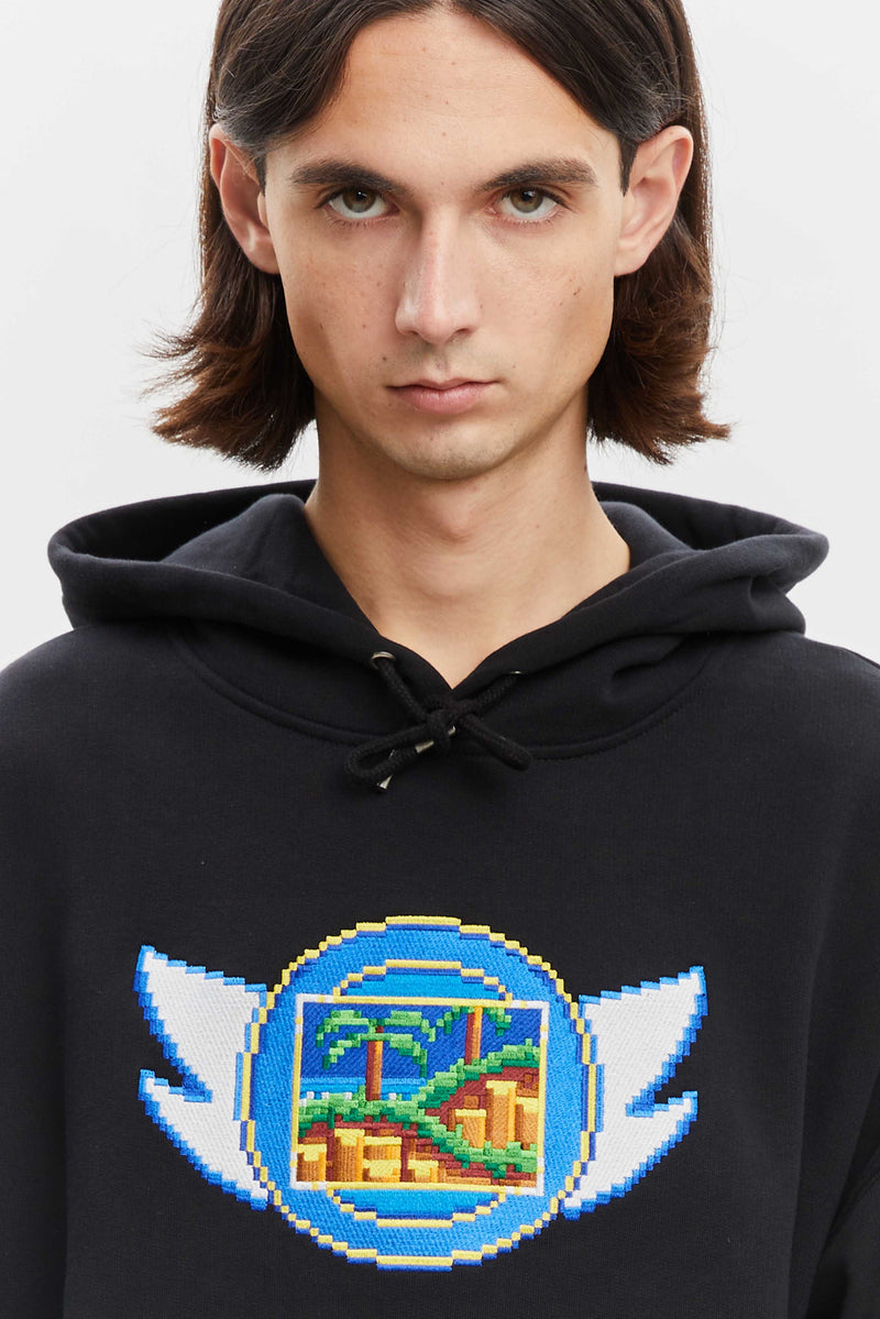 Emerald Hill Badge Hoodie Black - BRICKTOWN x SONIC THE HEDGEHOG ™