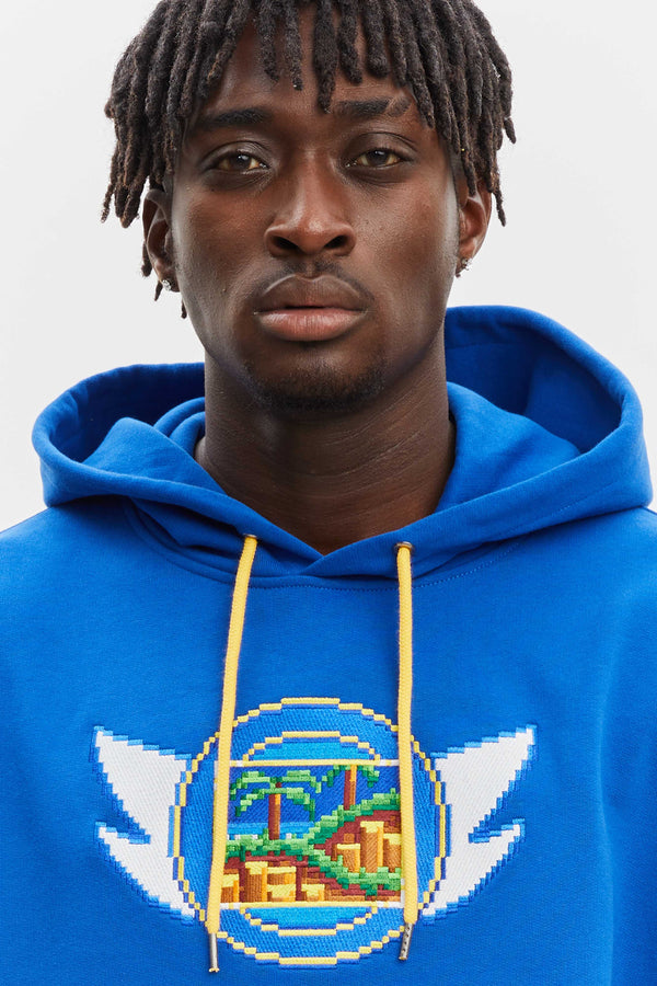 Emerald Hill Badge Hoodie Blue - BRICKTOWN x SONIC THE HEDGEHOG ™